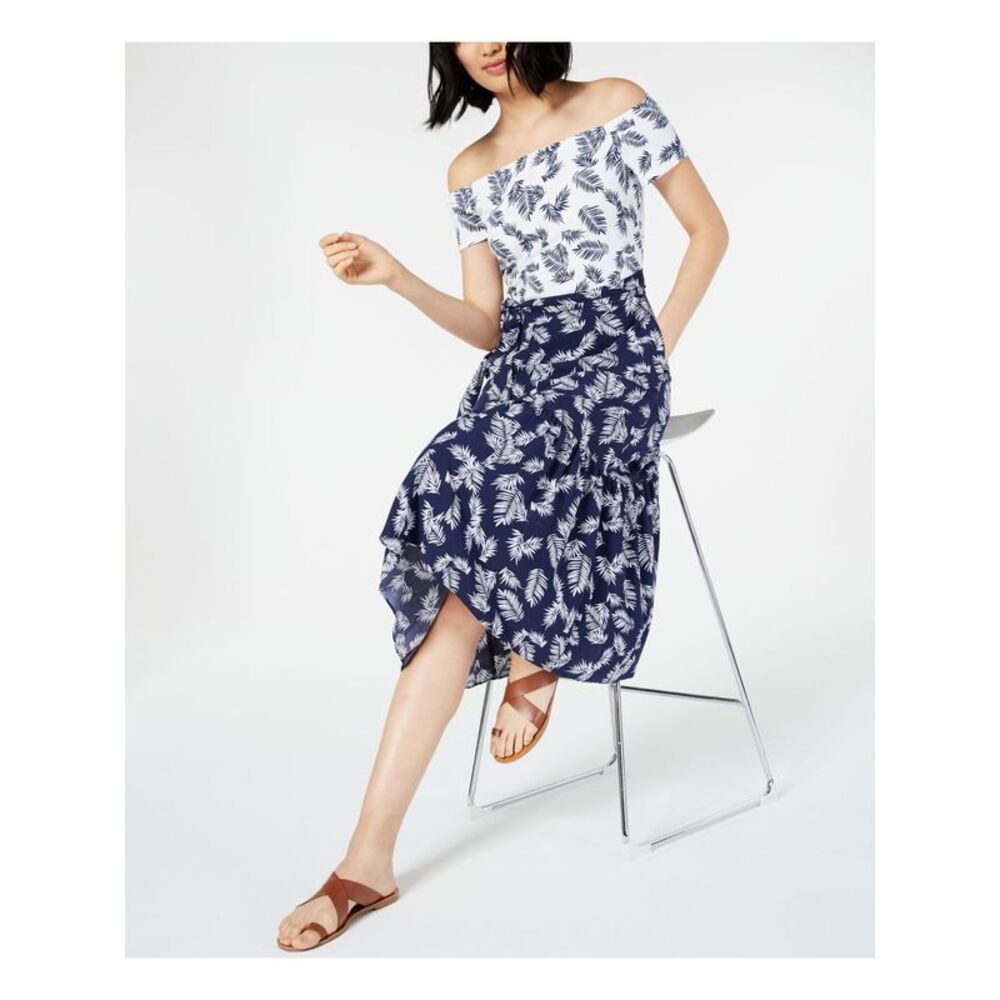 MAISON JULES Womens Navy Printed Short Sleeve Midi Sheath Dress Size: 2 - Picture 3 of 4